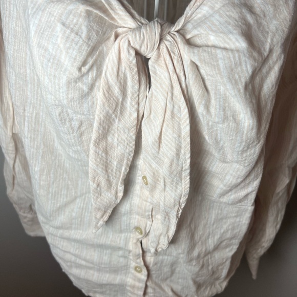 Free People Women's Linen Striped Off Shoulder Tie Hello There Beautiful Top M - Picture 3 of 7